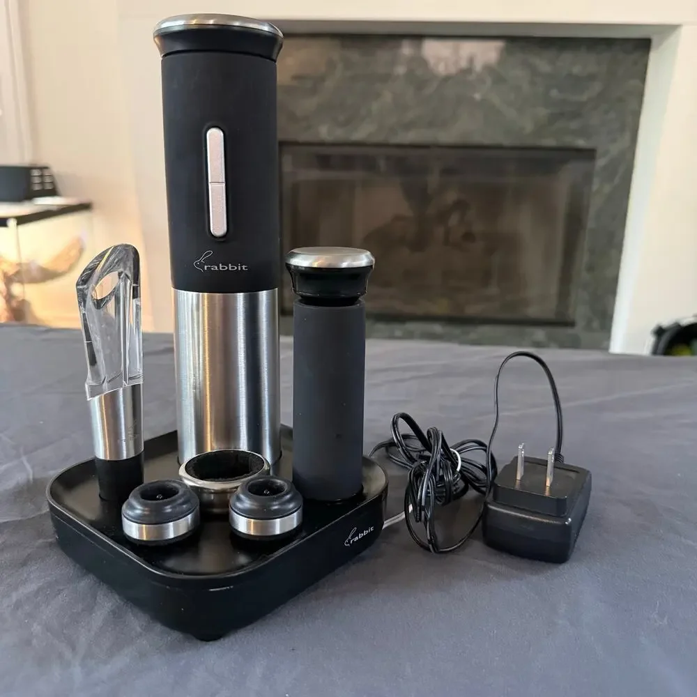 Rabbit Automatic Electric Wine Opener Set with Foil Cutter & Charging Base